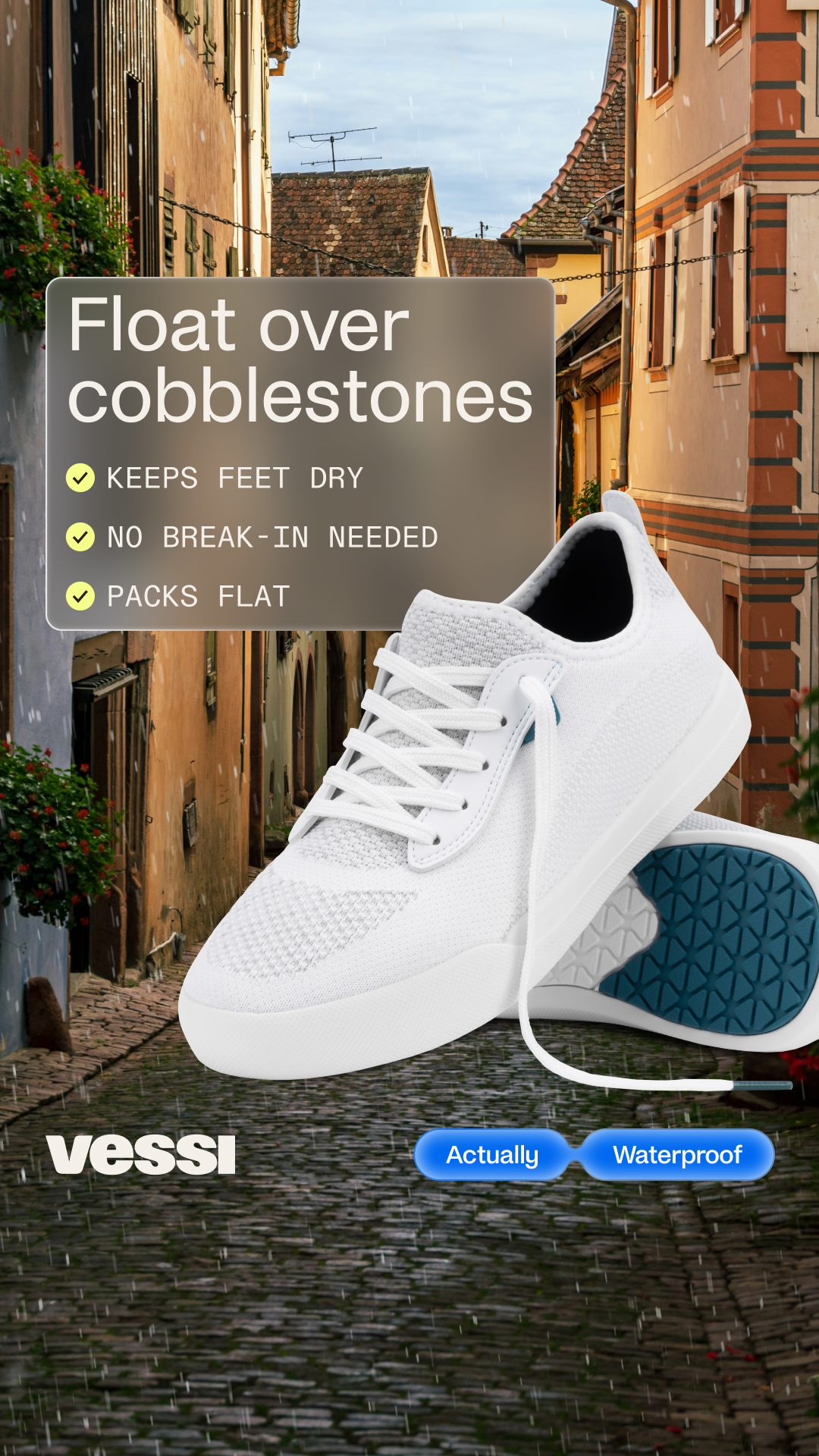 Float over cobblestones